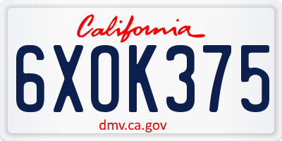 CA license plate 6XOK375
