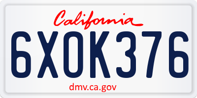 CA license plate 6XOK376
