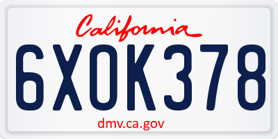 CA license plate 6XOK378