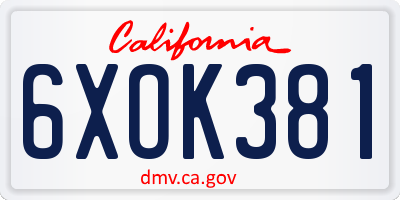 CA license plate 6XOK381