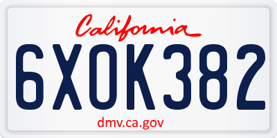 CA license plate 6XOK382
