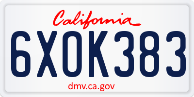 CA license plate 6XOK383
