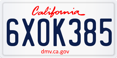 CA license plate 6XOK385