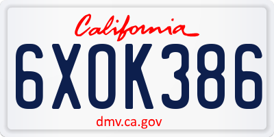 CA license plate 6XOK386