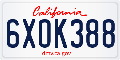CA license plate 6XOK388