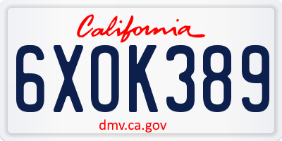 CA license plate 6XOK389
