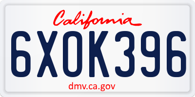 CA license plate 6XOK396