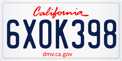 CA license plate 6XOK398