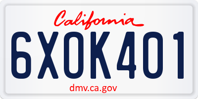 CA license plate 6XOK401
