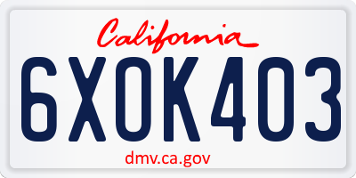CA license plate 6XOK403