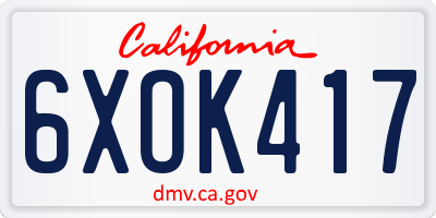 CA license plate 6XOK417