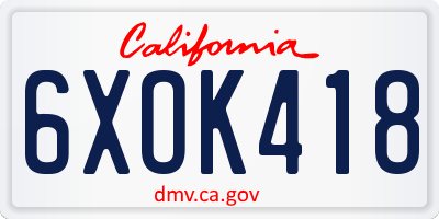 CA license plate 6XOK418