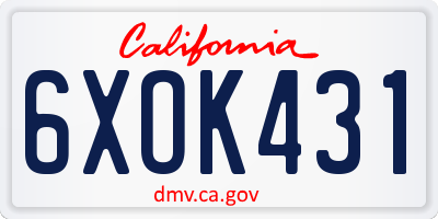 CA license plate 6XOK431