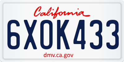 CA license plate 6XOK433