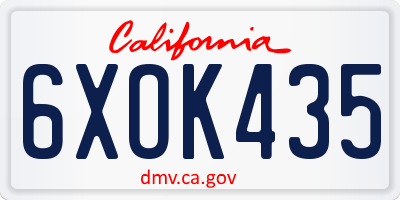 CA license plate 6XOK435
