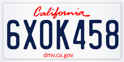 CA license plate 6XOK458