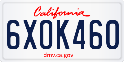 CA license plate 6XOK460