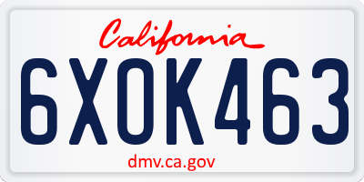 CA license plate 6XOK463