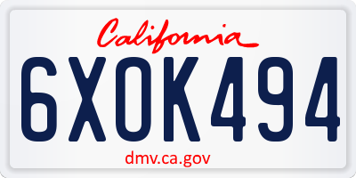 CA license plate 6XOK494
