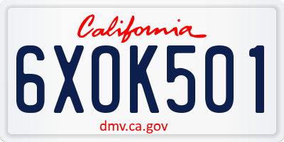 CA license plate 6XOK501