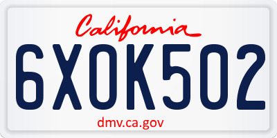 CA license plate 6XOK502
