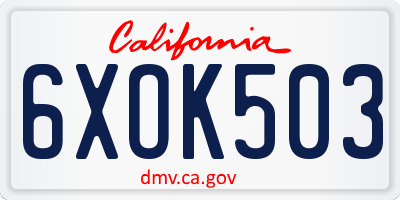 CA license plate 6XOK503