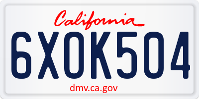 CA license plate 6XOK504