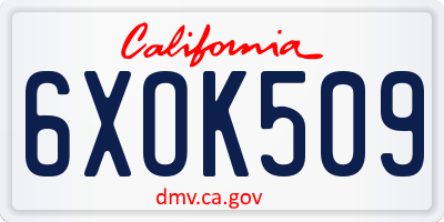 CA license plate 6XOK509