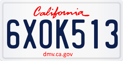 CA license plate 6XOK513
