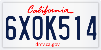 CA license plate 6XOK514