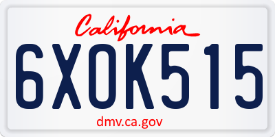 CA license plate 6XOK515