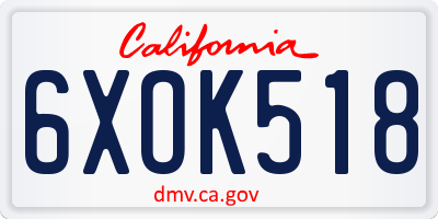 CA license plate 6XOK518
