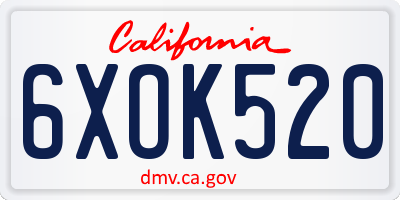 CA license plate 6XOK520