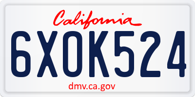 CA license plate 6XOK524