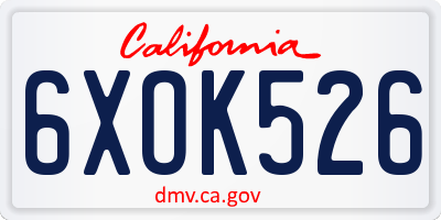 CA license plate 6XOK526