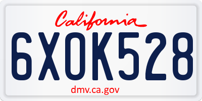CA license plate 6XOK528