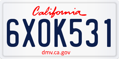 CA license plate 6XOK531