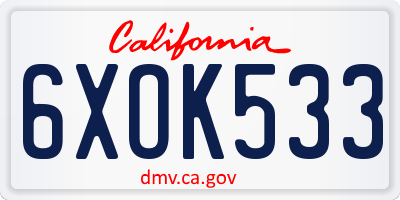 CA license plate 6XOK533