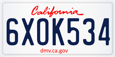 CA license plate 6XOK534
