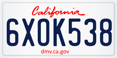 CA license plate 6XOK538