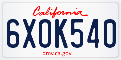 CA license plate 6XOK540