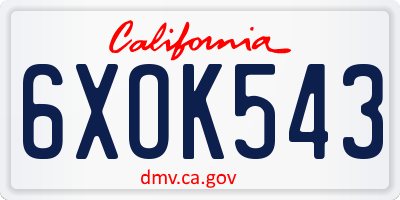 CA license plate 6XOK543