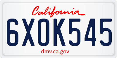 CA license plate 6XOK545