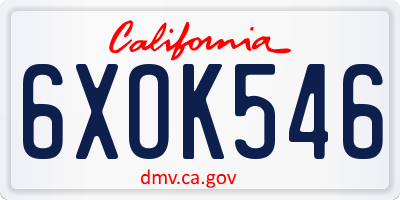 CA license plate 6XOK546