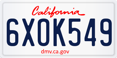 CA license plate 6XOK549