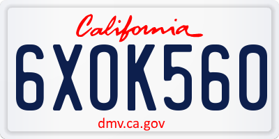 CA license plate 6XOK560