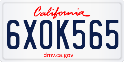 CA license plate 6XOK565