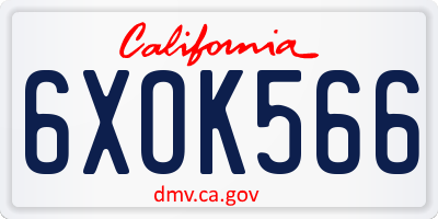 CA license plate 6XOK566