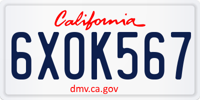 CA license plate 6XOK567