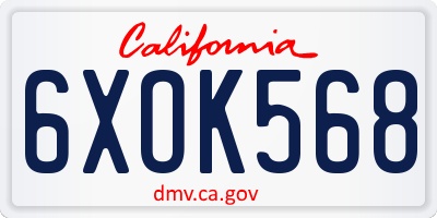 CA license plate 6XOK568